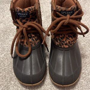 Sperry Kids Leopard Print Boots - Brown and Black
